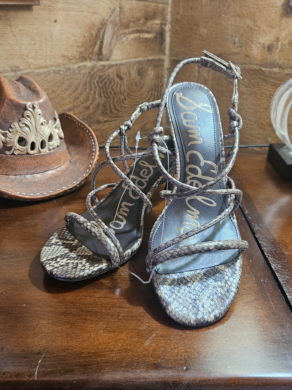 Sam Edelman Brown Snakeskin Strappy Heeled Sandals